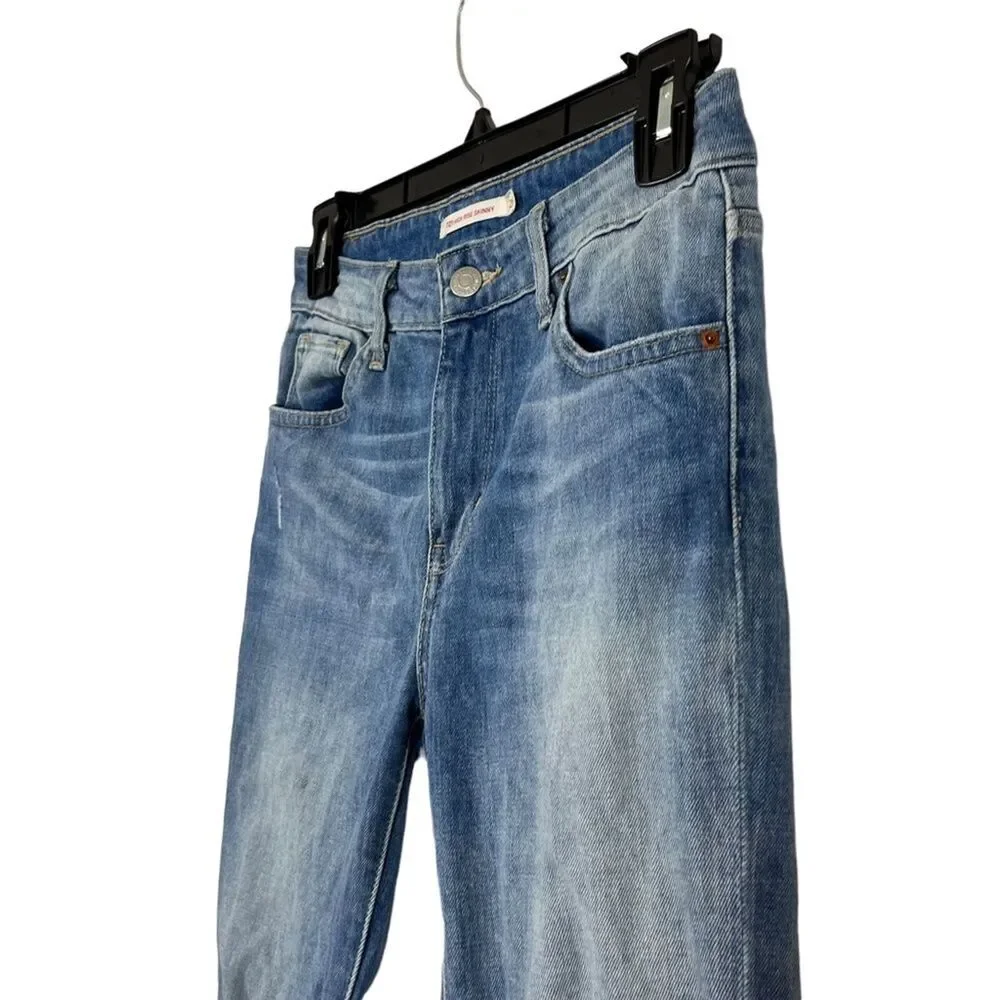 LEVI'S 721 HIGH RISE SKINNY Medium Blue Wash Distressed Red Tab Jeans sz 26 x 32